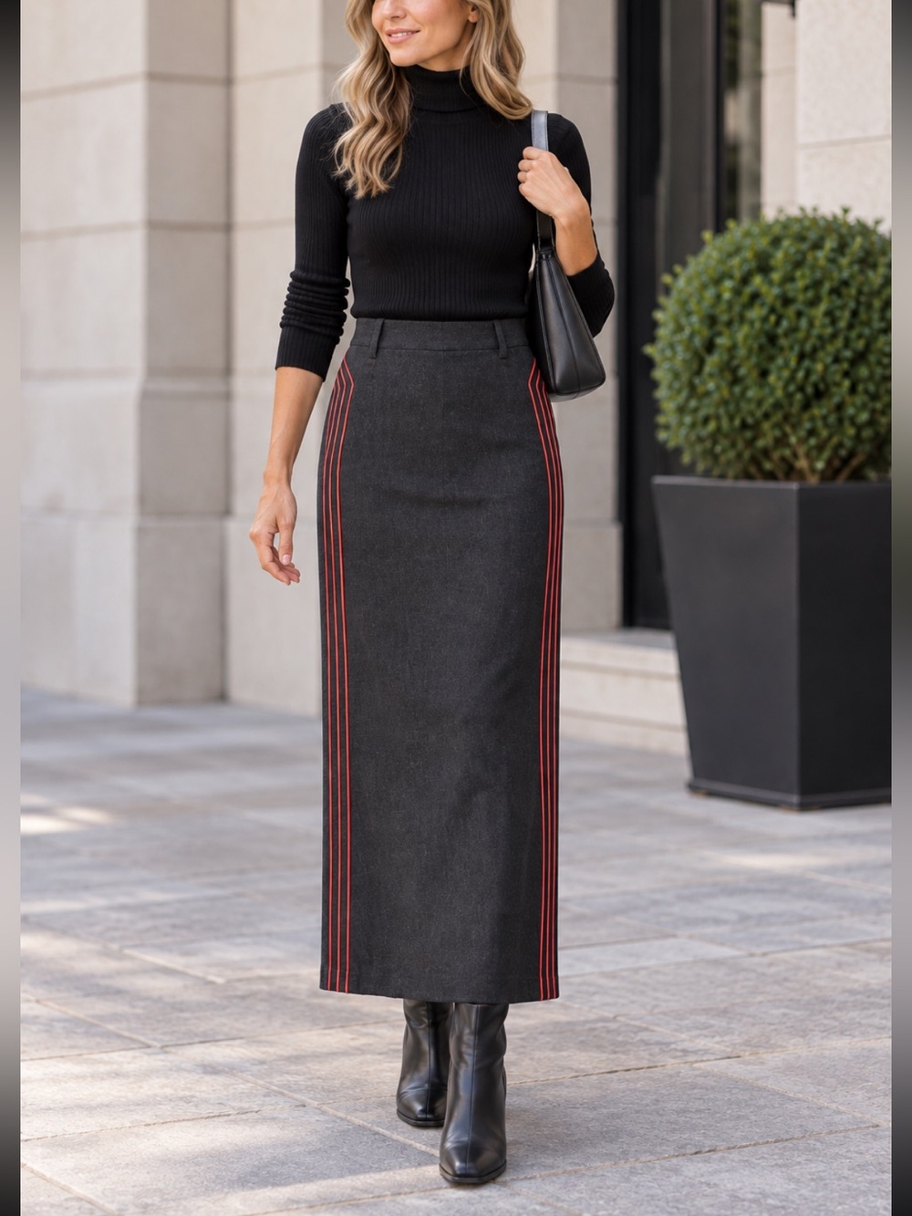 Andy The ANH for POW Skirt Wool Blend Maxi Gray Red Embroidery Size 4